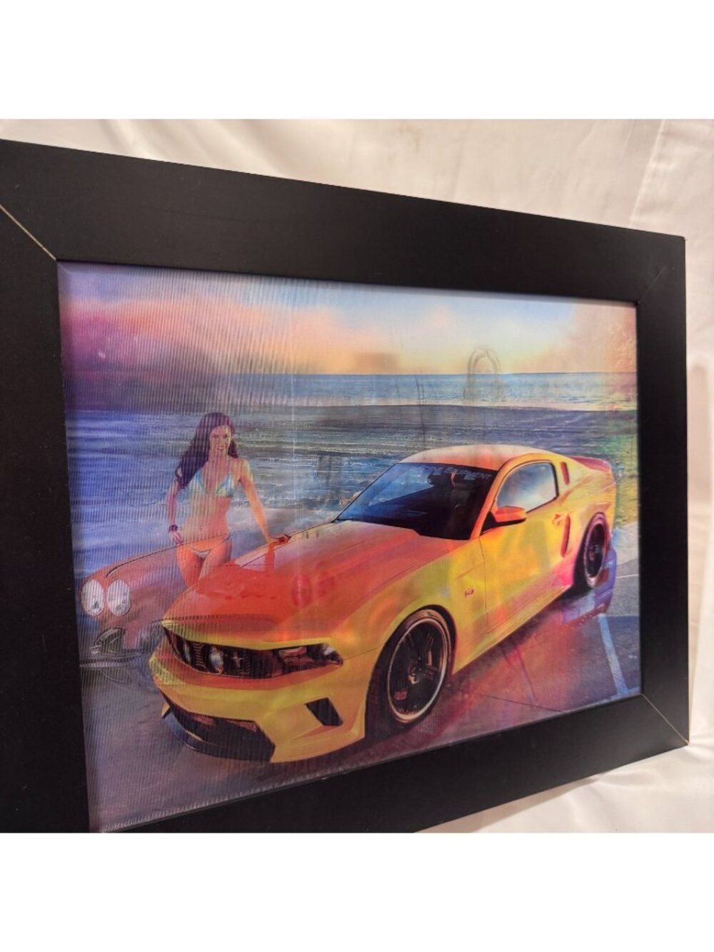 Ford Mustang Pinup Photo Art Canvas Framed Print Cute Female Bikini Model